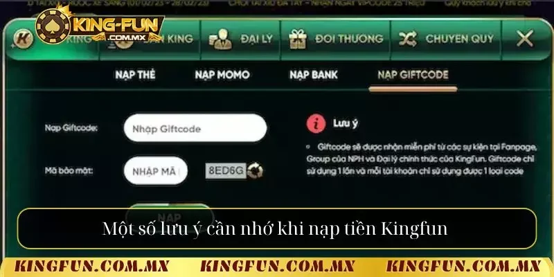 Một số lưu ý cần nhớ khi nạp tiền Kingfun